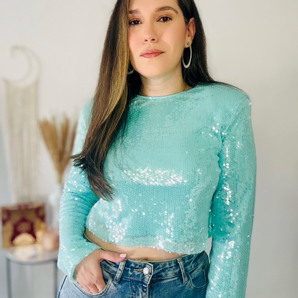Mint Shimmer Sequin Top